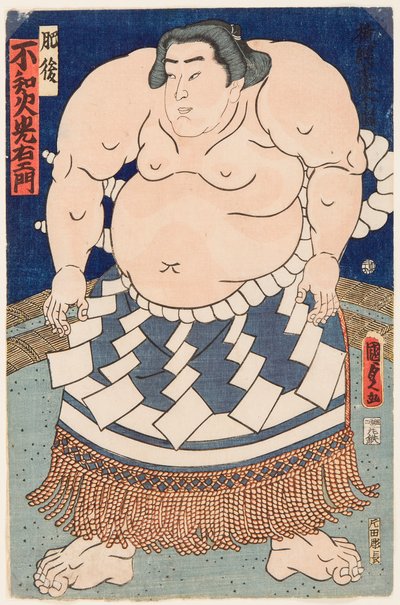 Portrait du lutteur de sumo Shiranui Mitsuemon avec un tablier rituel - Utagawa Kunisada II