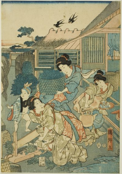 Grande prospérité à la ferme de la soie (Kaikoya Daihanjono Zu) - Utagawa Kunisato
