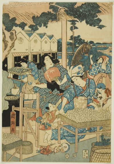 Grande prospérité à la ferme de la soie (Kaikoya Daihanjono Zu) - Utagawa Kunisato