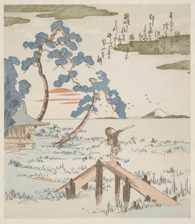 Un fermier traversant une passerelle - Utagawa Kuniyoshi
