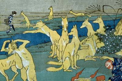 Renards comiques pratiquant le changement de forme (Dōke kitsume henge no keiko), c.1842 - Utagawa Kuniyoshi