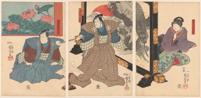 Trois acteurs devant un paravent - Utagawa Kuniyoshi