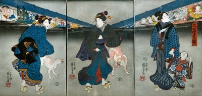 Festivités des trois singes dans la nuit (Mitsu no saru yoru no nigiwai) - Utagawa Kuniyoshi