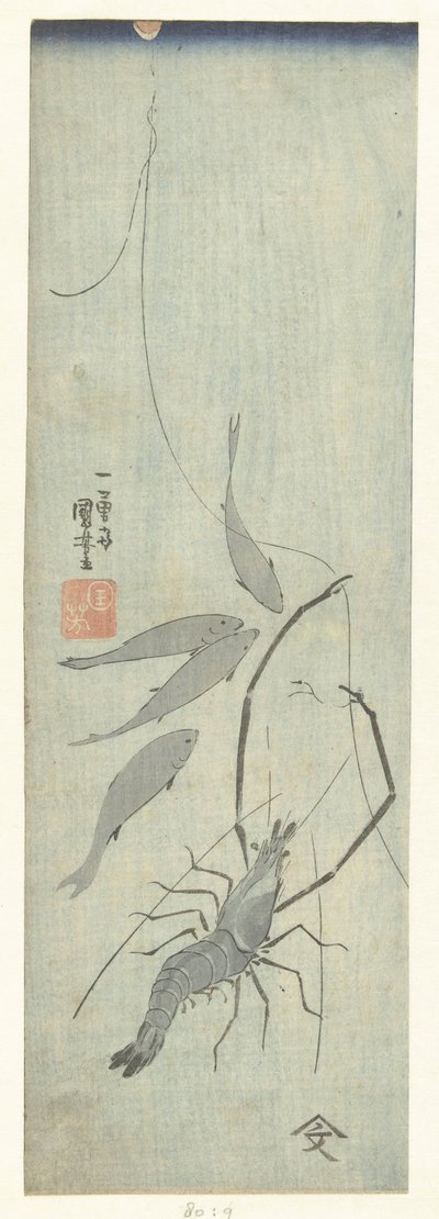Langoustine et petits poissons - Utagawa Kuniyoshi