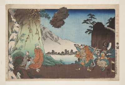 Nichiren et le rocher lévitant au mont Komuro le 28e jour du cinquième mois de 1274 - Utagawa Kuniyoshi