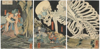 Oyataro Mitsukuni défiant le spectre squelette invoqué par la princesse Takiyasha, 1844-1845 - Utagawa Kuniyoshi