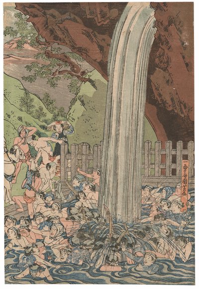 Pèlerins à la cascade de Roben à Oyama - Utagawa Kuniyoshi