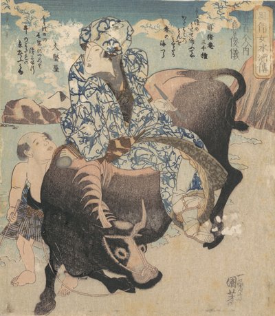 Roshungi chinois, Lu Zhunyi en femme avec une pipe chevauchant un buffle - Utagawa Kuniyoshi