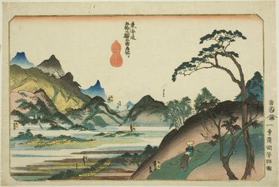 Shono, Kameyama, Seki, Sakanoshita et Tsuchiyama, de la série "Lieux célèbres des cinquante-trois stations du Tokaido, cinq stations (Tokaido gojusan eki goshuku meisho)" - Utagawa Kuniyoshi