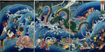 Tamatori-hime volant le joyau sacré du palais du dragon (Ryūgū Tamatori-hime no zu) - Utagawa Kuniyoshi