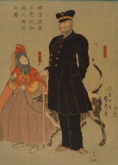 Marchand américain se promenant à Yokohama - Utagawa Sadahide