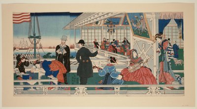 Un bâtiment mercantile américain à Yokohama (Yokohama ijin shokan no zu) - Utagawa Sadahide