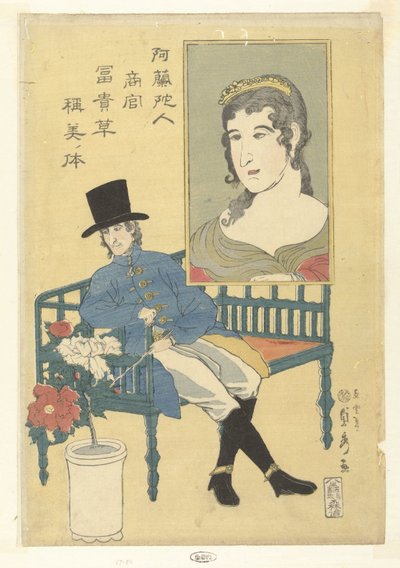 Agent commercial néerlandais admirant des pivoines comme étant sa femme - Utagawa Sadahide
