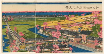 Vue panoramique des quartiers de plaisir à Yokohama, Kanagawa (Kanagawa Yokohama hanakuruwa no kokei) - Utagawa Sadahide