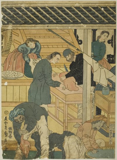 Salle de vente dans une boutique de marchand étranger à Yokohama - Utagawa Sadahide