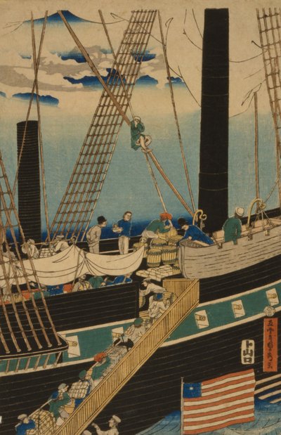 Commerçants occidentaux chargeant des marchandises à Yokohama - Utagawa Sadahide