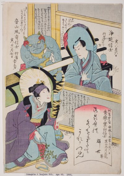 Portraits commémoratifs des acteurs Bando Shuka I, Arashi Otohachi III et Ichikawa Danjuro VIII - Utagawa School