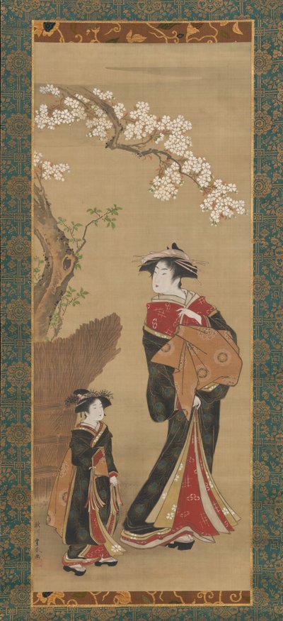 Courtisane et son assistante sous un cerisier - Utagawa Toyoharu