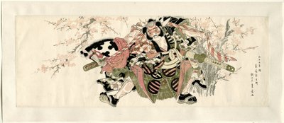 Un guerrier tenant un cheval bâton - Utagawa Toyohiro