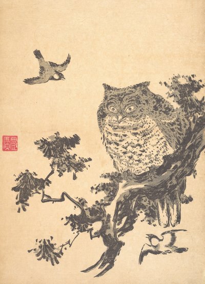 Hibou et deux hirondelles - Utagawa Toyohiro