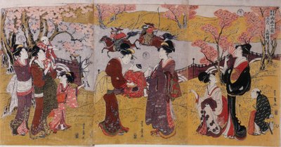 Le troisième mois, triptyque de la série Douze mois par deux artistes, 1801 - Utagawa Toyohiro
