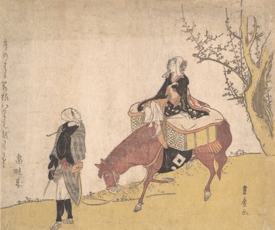Version de la légende de Michizane : femme à cheval menée par un homme - Utagawa Toyohiro