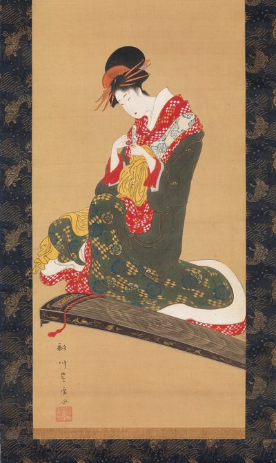 Femme mettant des plectres pour jouer du koto, début du 19ème siècle - Utagawa Toyohiro