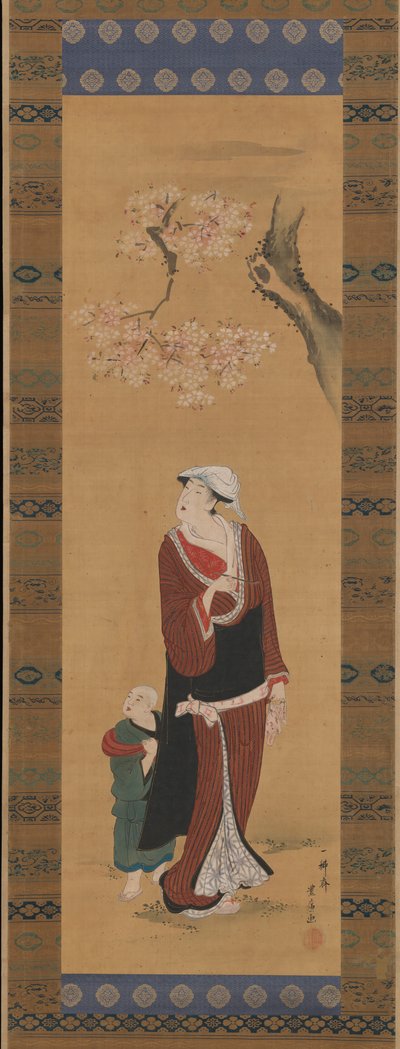 Femme et enfant sous un cerisier - Utagawa Toyohiro