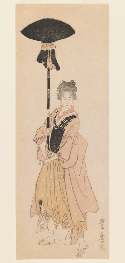 Jeune femme portant un poteau orné pour une procession, vers 1805-6 - Utagawa Toyohiro