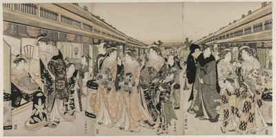 Courtisanes se promenant sur le Nakanochō - Utagawa Toyokuni