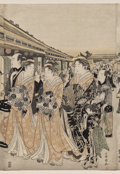 Courtisanes se promenant sur le Nakanochō - Utagawa Toyokuni