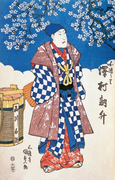 Acteur japonais en kimono avec décor de fleurs de pommier - Utagawa Toyokuni