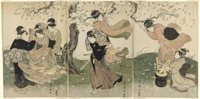 Un jour venteux sous les cerisiers - Utagawa Toyokuni I