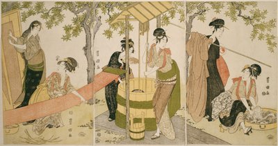 Faire la lessive au bord du puits (Idobata no sentaku to araihari) - Utagawa Toyokuni I
