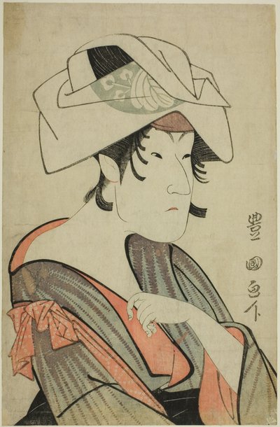 Nakayama Tomisaburo. Habillé en femme avec une serviette sur la tête - Utagawa Toyokuni I