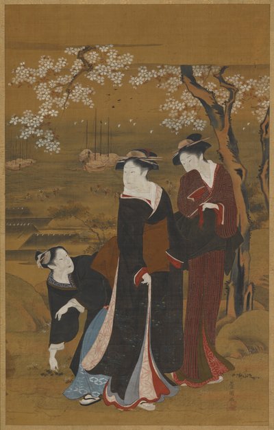 Trois femmes sous un cerisier en fleurs au bord de la mer, 1769-1825 - Utagawa Toyokuni I