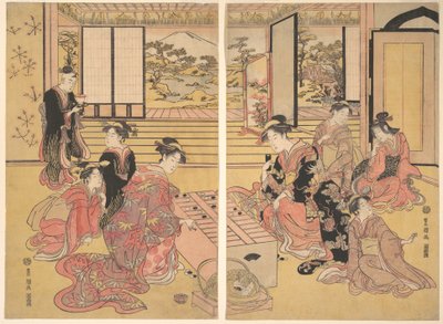 Deux jeunes femmes jouant au sugoroku - Utagawa Toyokuni I