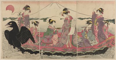 Femmes sur un bateau au Nouvel An imitant les Sept Dieux de la Fortune - Utagawa Toyokuni I