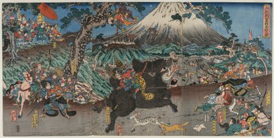 Image de la chasse de Minamoto no Yoritomo sur les pentes du mont Fuji - Utagawa Yoshifuji