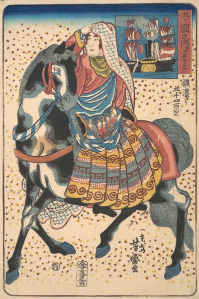 Femme américaine montée, 12ème mois, 1860 - Utagawa Yoshimori