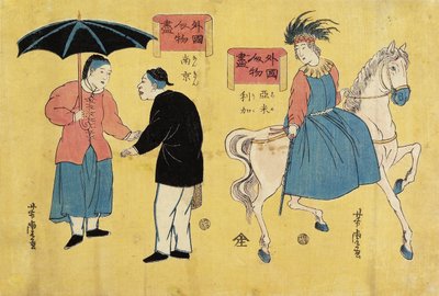Américain (à droite), hommes chinois (à gauche) - Utagawa Yoshitora