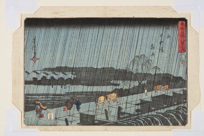 Pluie nocturne à Yoshiwara Nihondzutsumi (Yoshiwara Nihondzutsumi Yau) - Utagawa Yoshitora