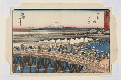 Nihonbashi : Coucher de soleil (Nihonbashi sekishō) - Utagawa Yoshitora