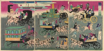Véhicules dans les rues de Tokyo - Utagawa Yoshitora