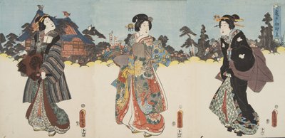 Scène du Genji monogatari (Conte de Genji) par Murasaki Shibuku (né en 978) c. 1860 - Utagawa and Toyokuni Kuniyoshi