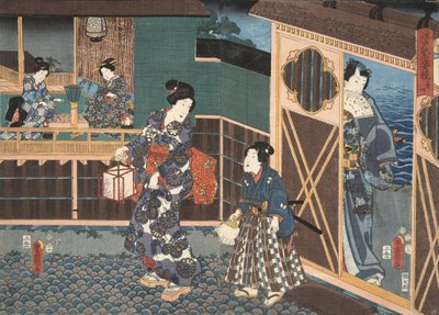 Scène du Genji monogatari (Conte de Genji) par Murasaki Shibuku (né en 978) c. 1860 - Utagawa and Toyokuni Kuniyoshi