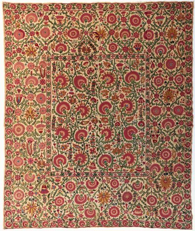Un susani brodé de soies couchées - Uzbek School