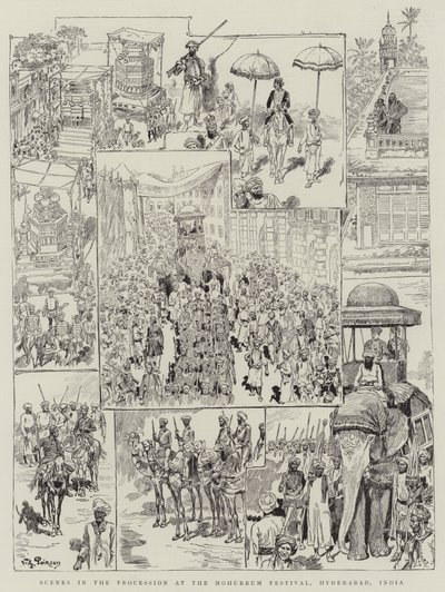 Scènes de la procession au festival de Mohurrum, Hyderabad, Inde - Victor Armand Poirson