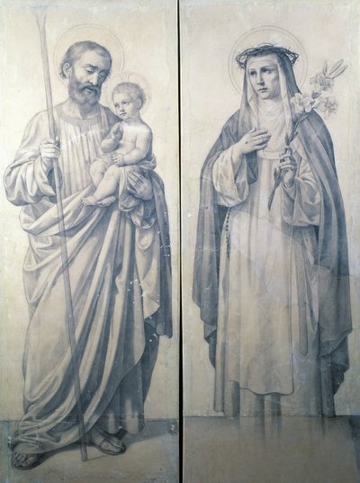 Dessin préparatoire de Sainte Catherine de Sienne et Saint Christophe - V. de Matteis