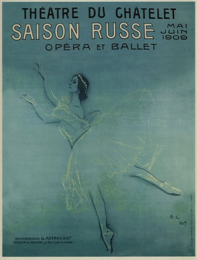 Affiche publicitaire pour la danseuse de ballet Anna Pavlova dans le ballet Les Sylphides de F. Chopin, 1909 - Valentin Aleksandrovich Serov